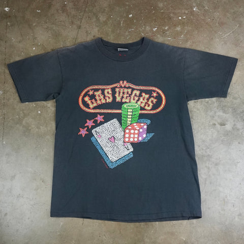 Las Vegas Puff Print Ace, Chips, and Cards 80's T-Shirt