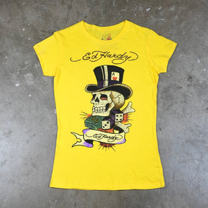 Ed Hardy Rhinestone Skull and Top Hat 00's T-Shirt