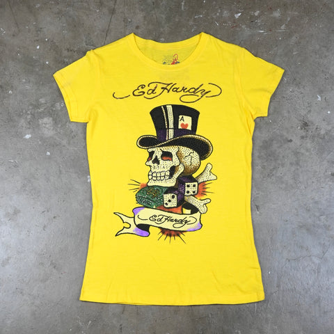 Ed Hardy Rhinestone Skull and Top Hat 00's T-Shirt