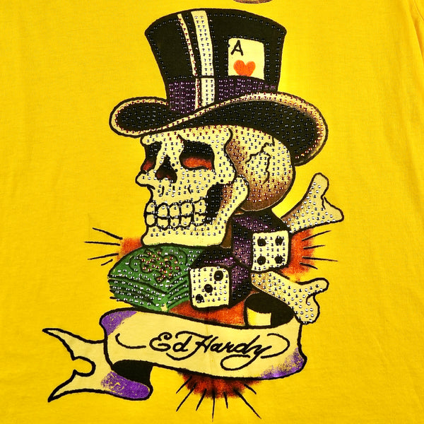Ed Hardy Rhinestone Skull and Top Hat 00's T-Shirt