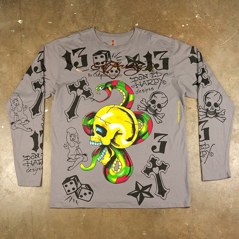 Ed Hardy Yellow Skull and Snake 90's Long Sleeve T-Shirt