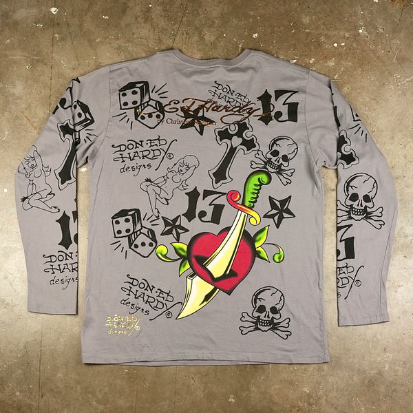 Ed Hardy Yellow Skull and Snake 90's Long Sleeve T-Shirt