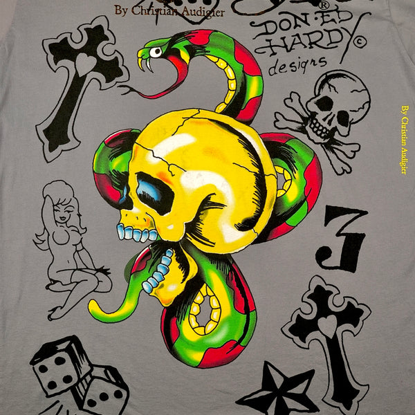 Ed Hardy Yellow Skull and Snake 90's Long Sleeve T-Shirt